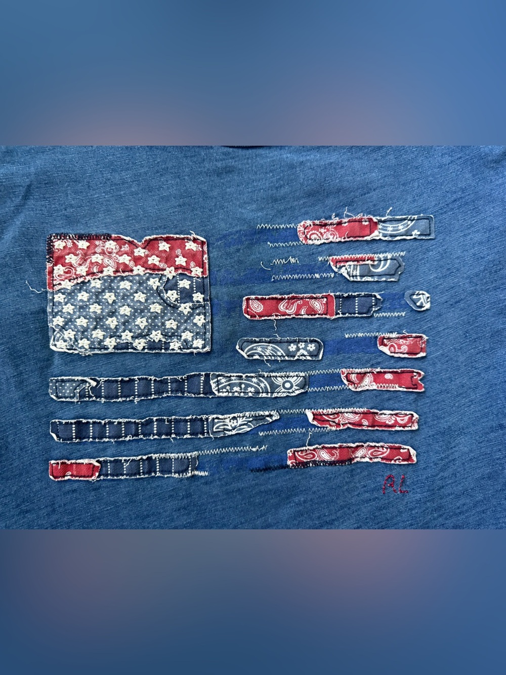 Ralph Lauren Indigo Bandana Patchwork American Flag Tee Size M - Picture 2 of 6